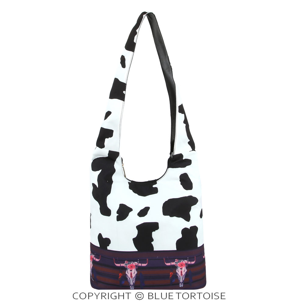 Floral Steer Head and Cow Printed Hobo Bag