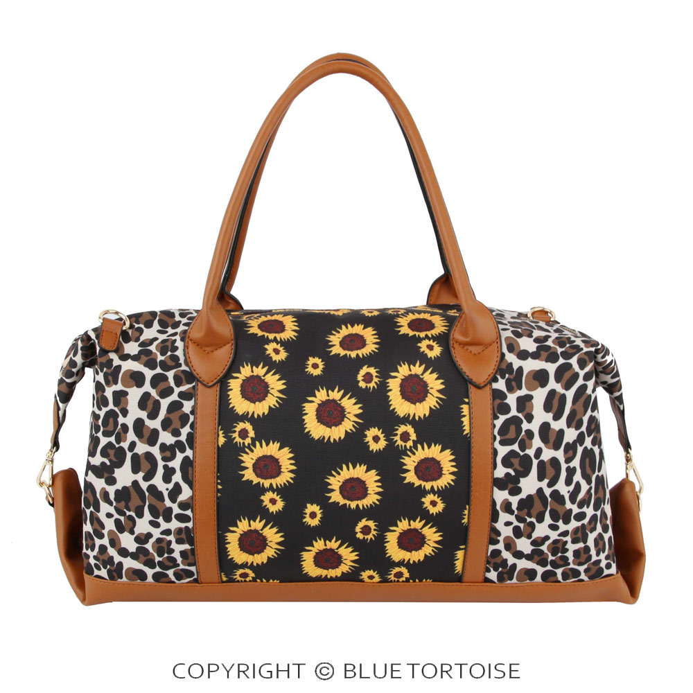 Sunflower and Leopard Printed Duffle Bag