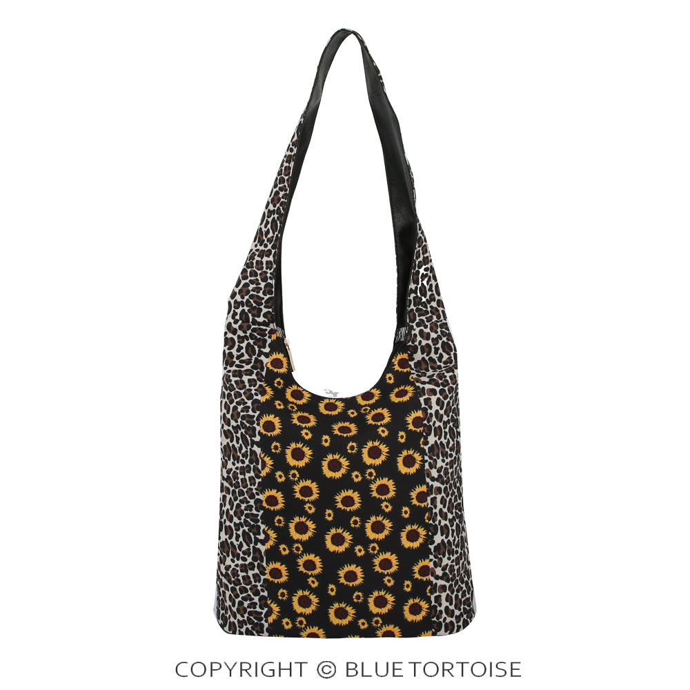 Sunflower and Leopard Printed Hobo Bag