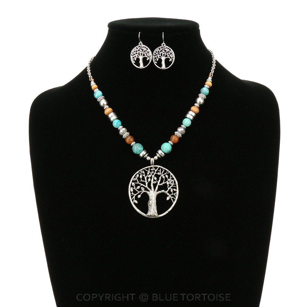 Western Tree of Life Pendant Bead Necklace Set - Image 2
