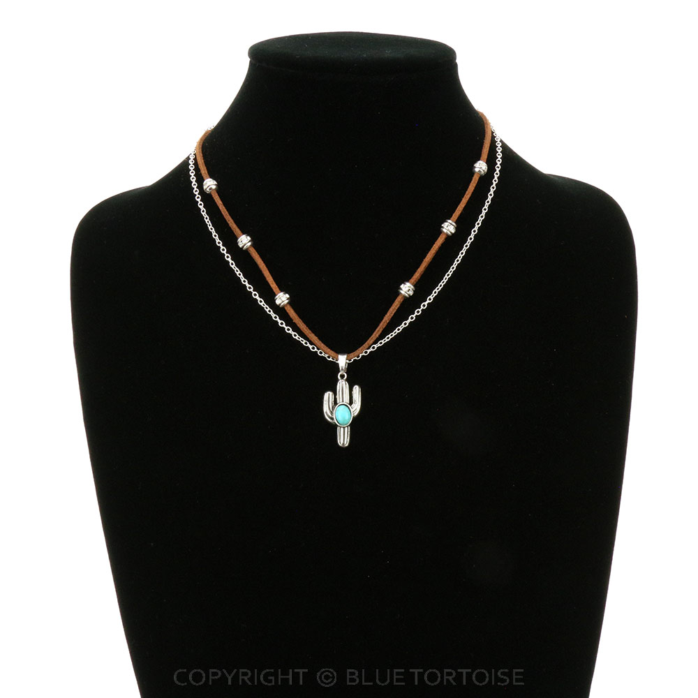 Western Cactus Pendant Suede Necklace - Image 2
