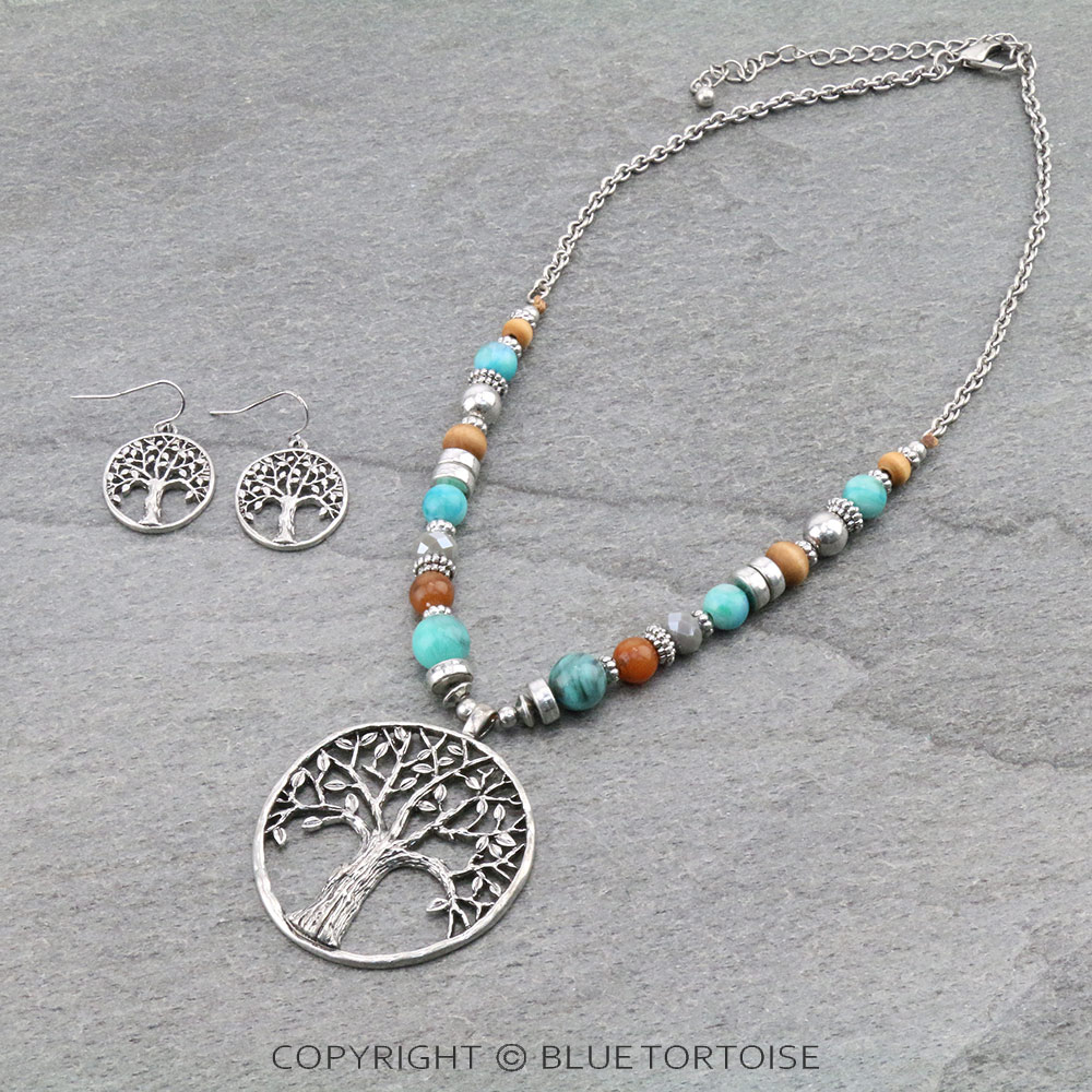 Western Tree of Life Pendant Bead Necklace Set