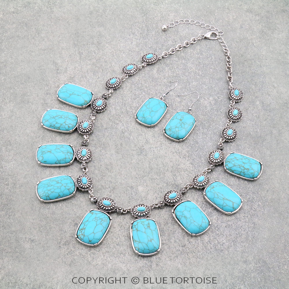 Western Concho Stone Statement Necklace Set