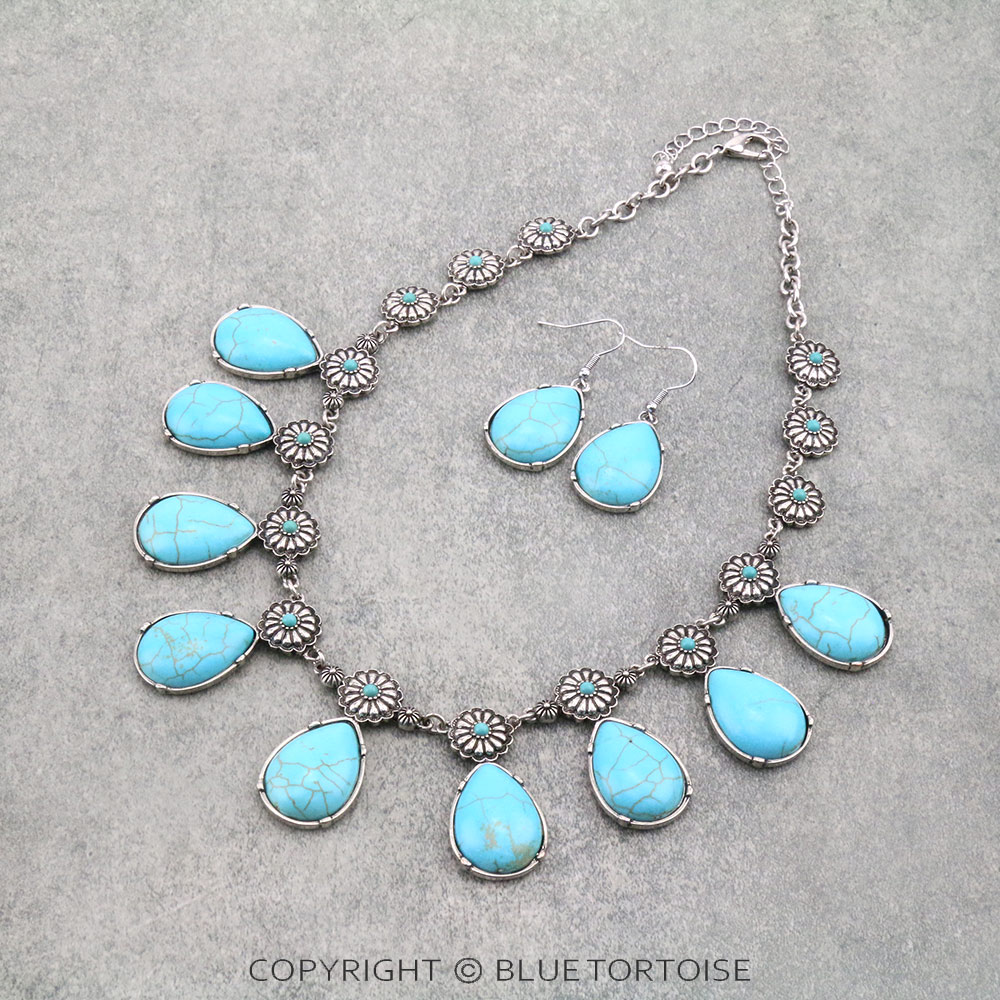 Western Concho Stone Statement Necklace Set