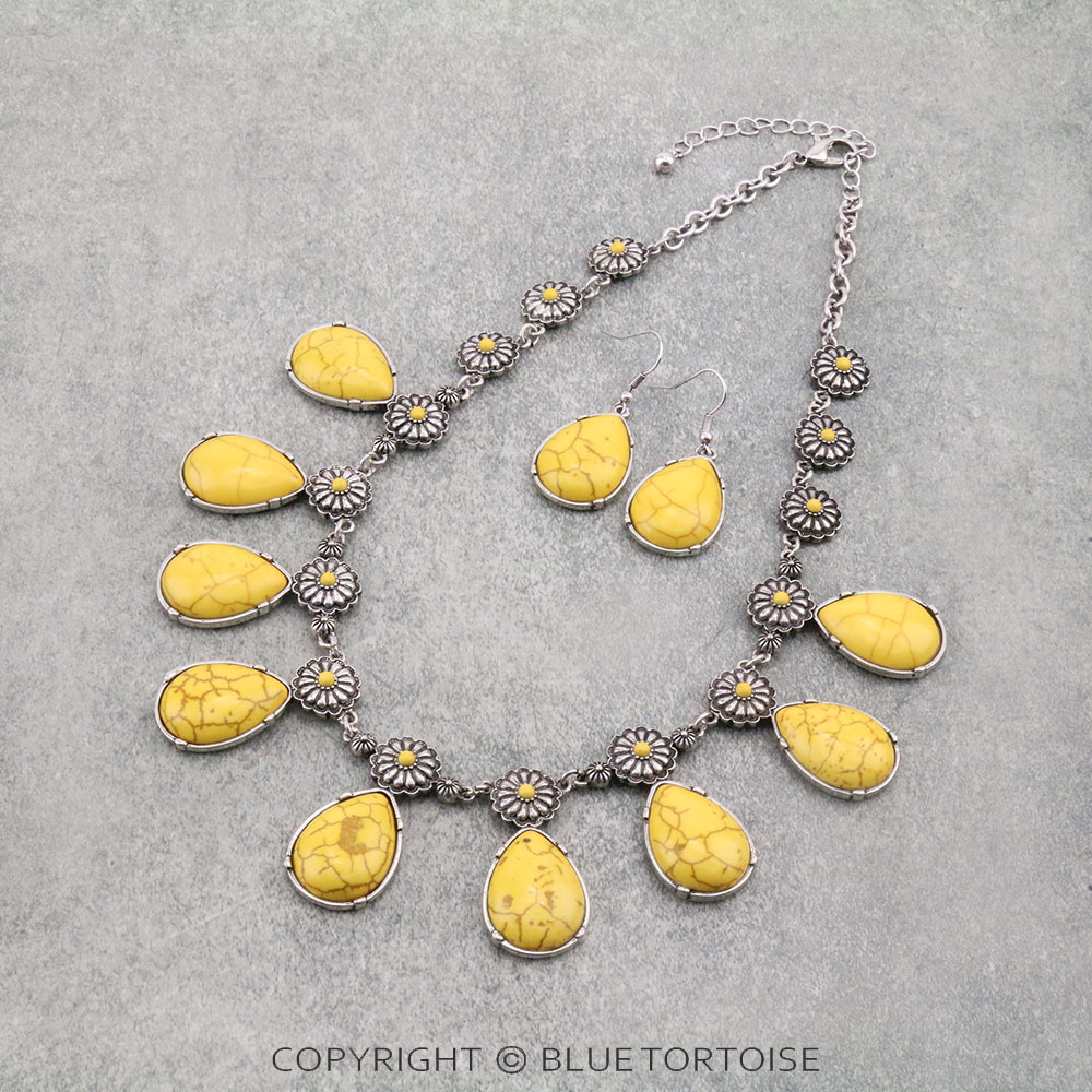Western Concho Stone Statement Necklace Set