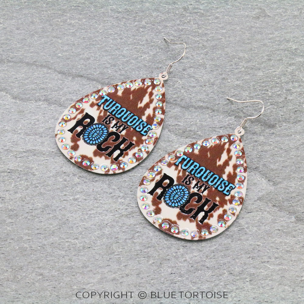 Cow Hide Concho Printed Teardrop Dangle Earrings