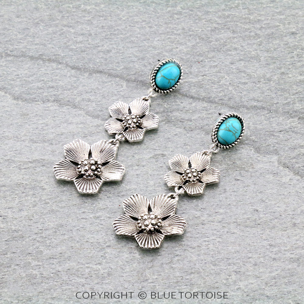 Western Flower Drop Stud Earrings