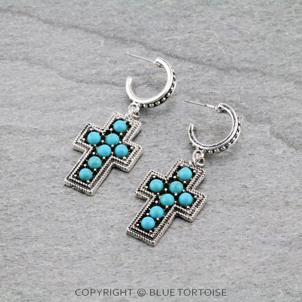 Western Cross Dangle Hoop Earrings