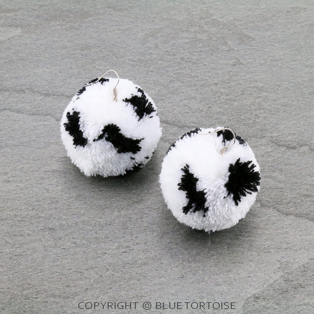 Cow Pattern Pom Pom Dangle Earrings