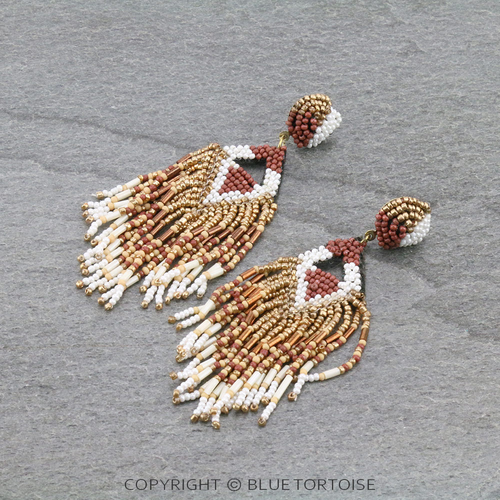 Western Seed Bead Tassel Stud Earrings