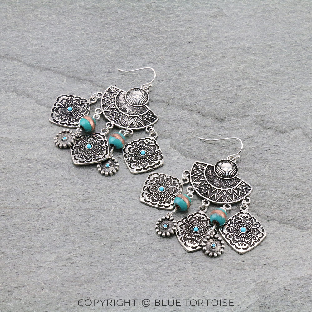 Western Concho Drop Dangle Earrings