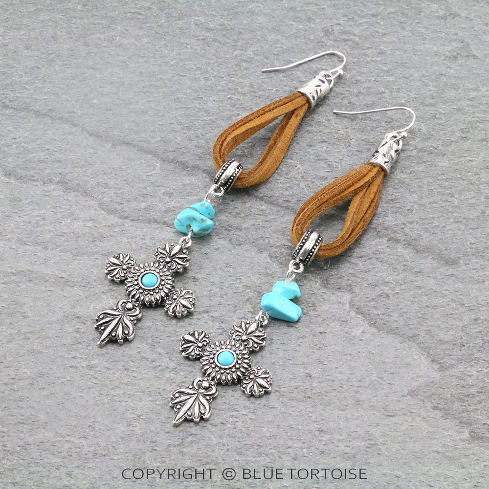 Western Suede with Cross Dangle Earrings