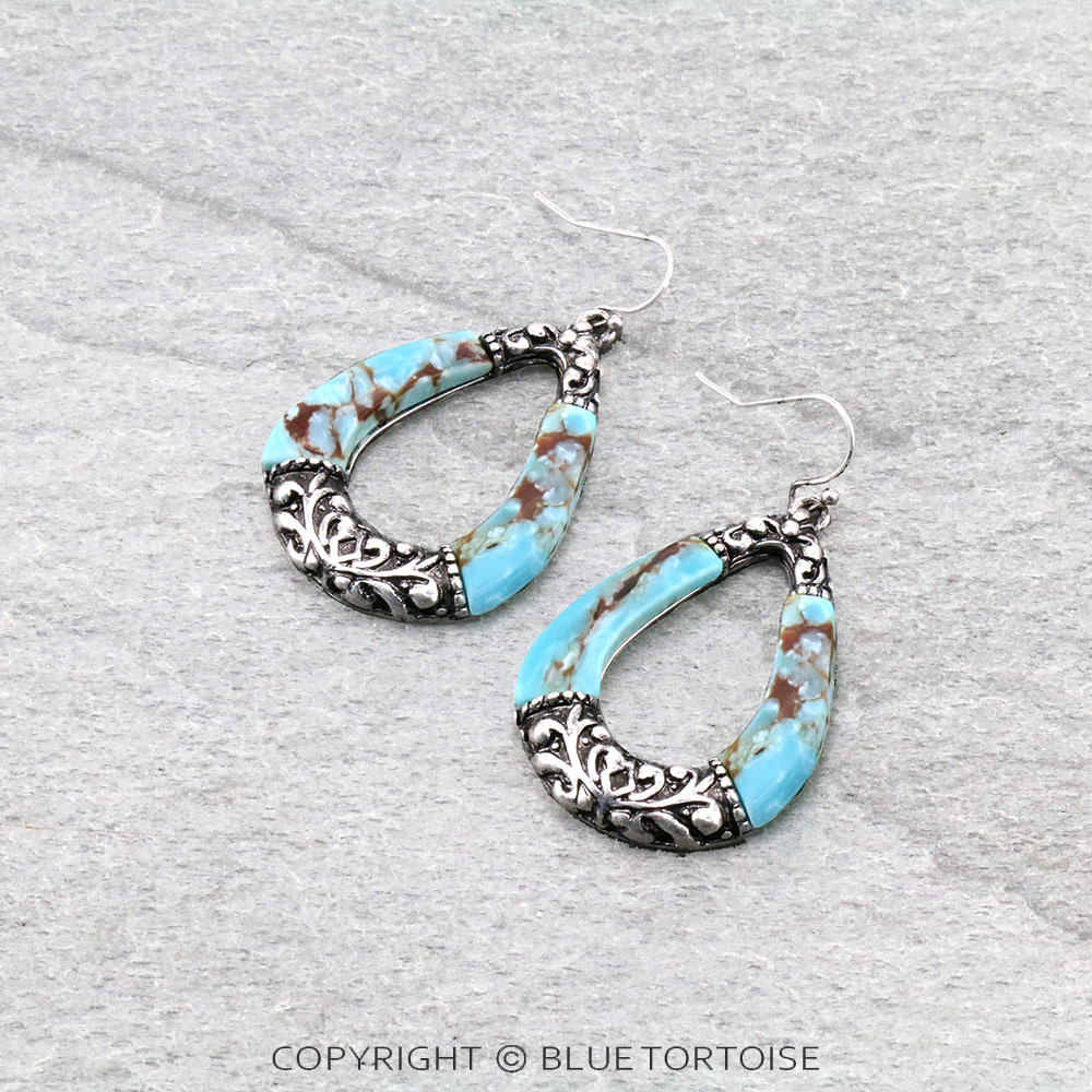 Western Tailored Teardrop with Hand Stone Dangle Earrings