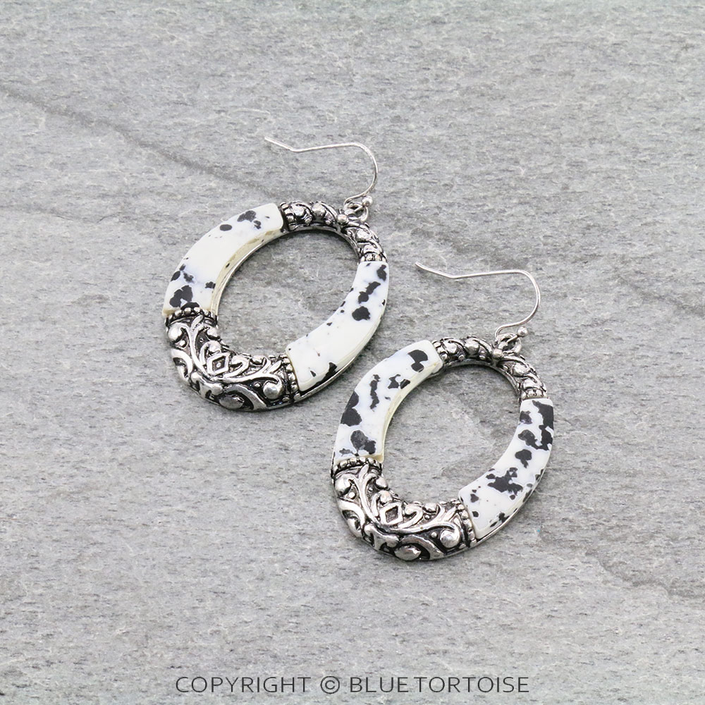 Western Tailored Oval with Hand Stone Dangle Earrings