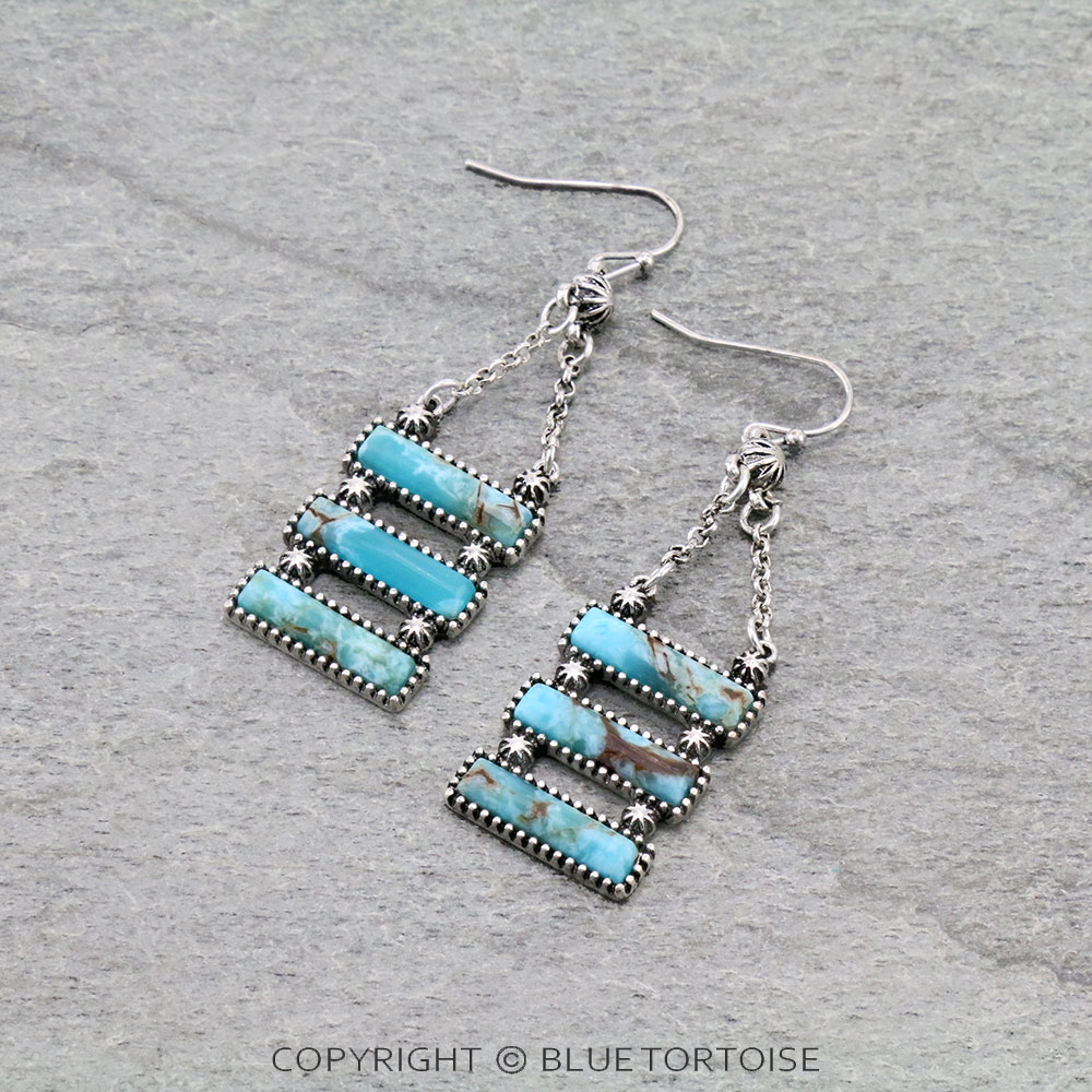Western Hand Craft Stone Bar Dangle Earrings