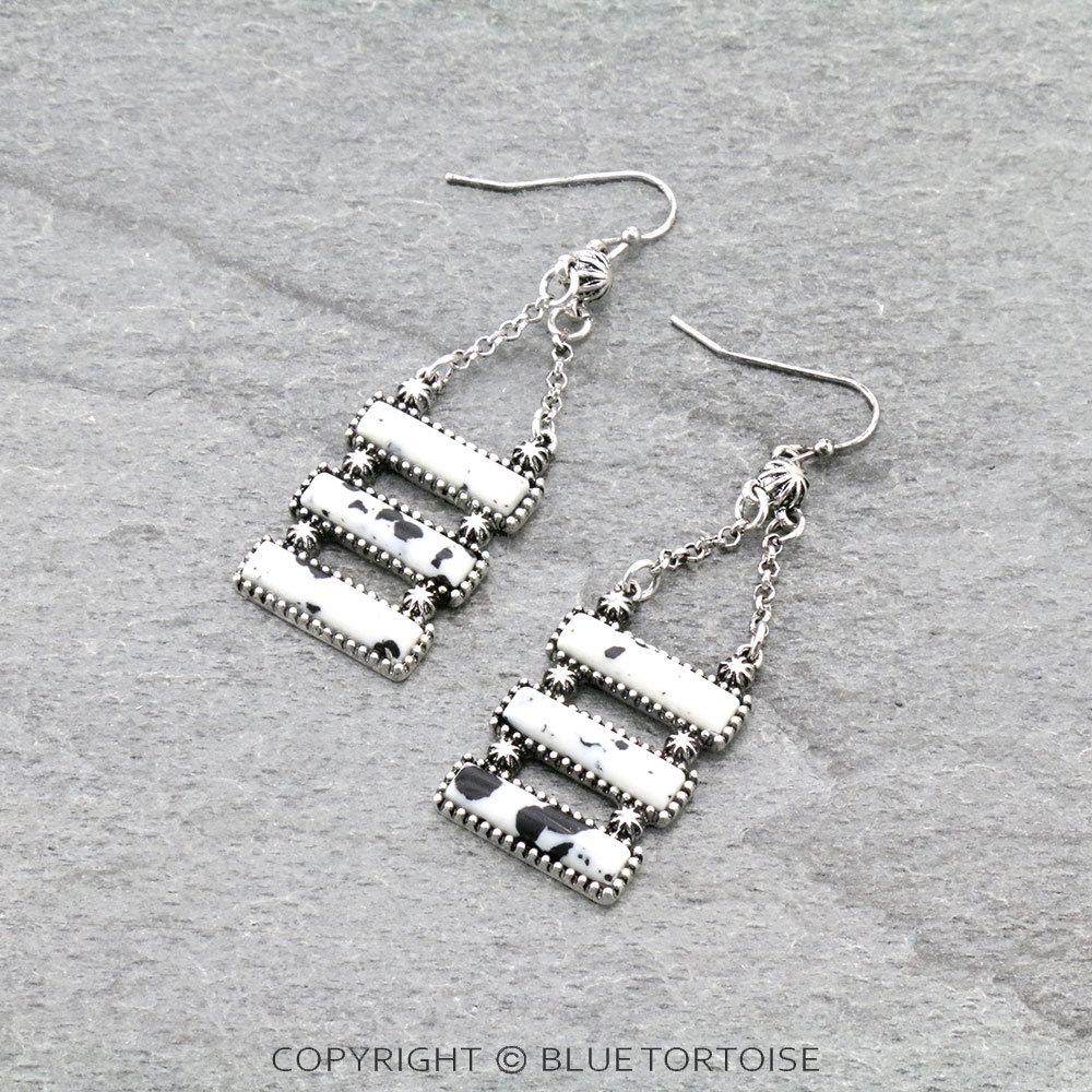 Western Hand Craft Stone Bar Dangle Earrings
