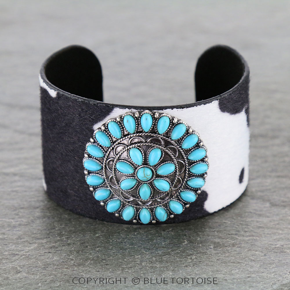 Western Concho Stone with Fur Cuff Bracelet