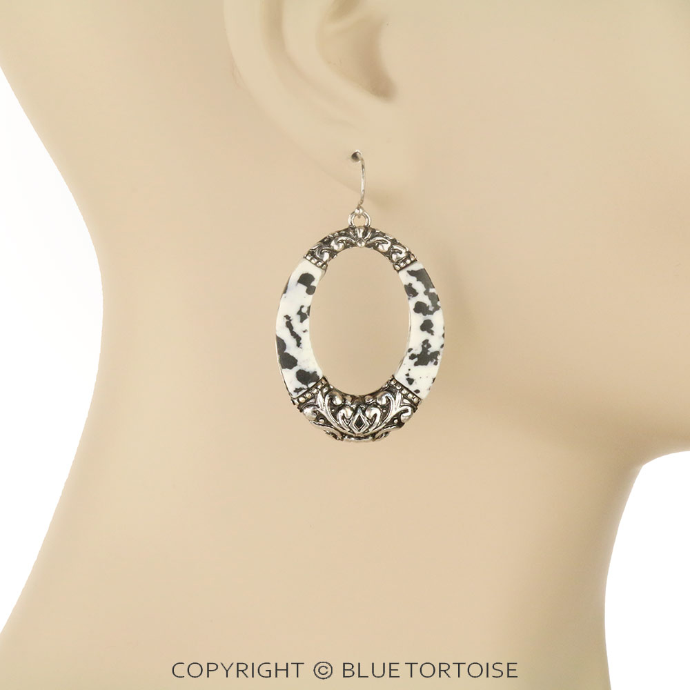 Western Tailored Oval with Hand Stone Dangle Earrings - Image 2