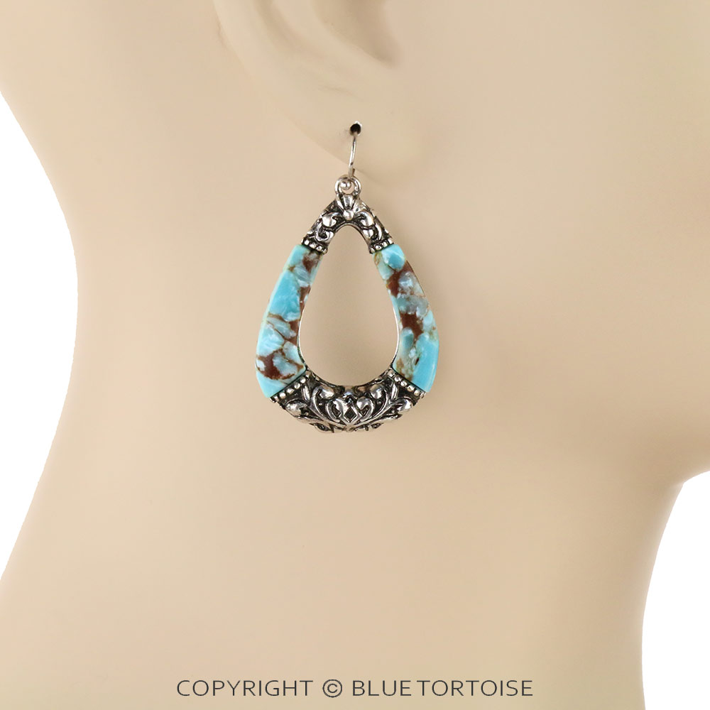 Western Tailored Teardrop with Hand Stone Dangle Earrings - Image 2