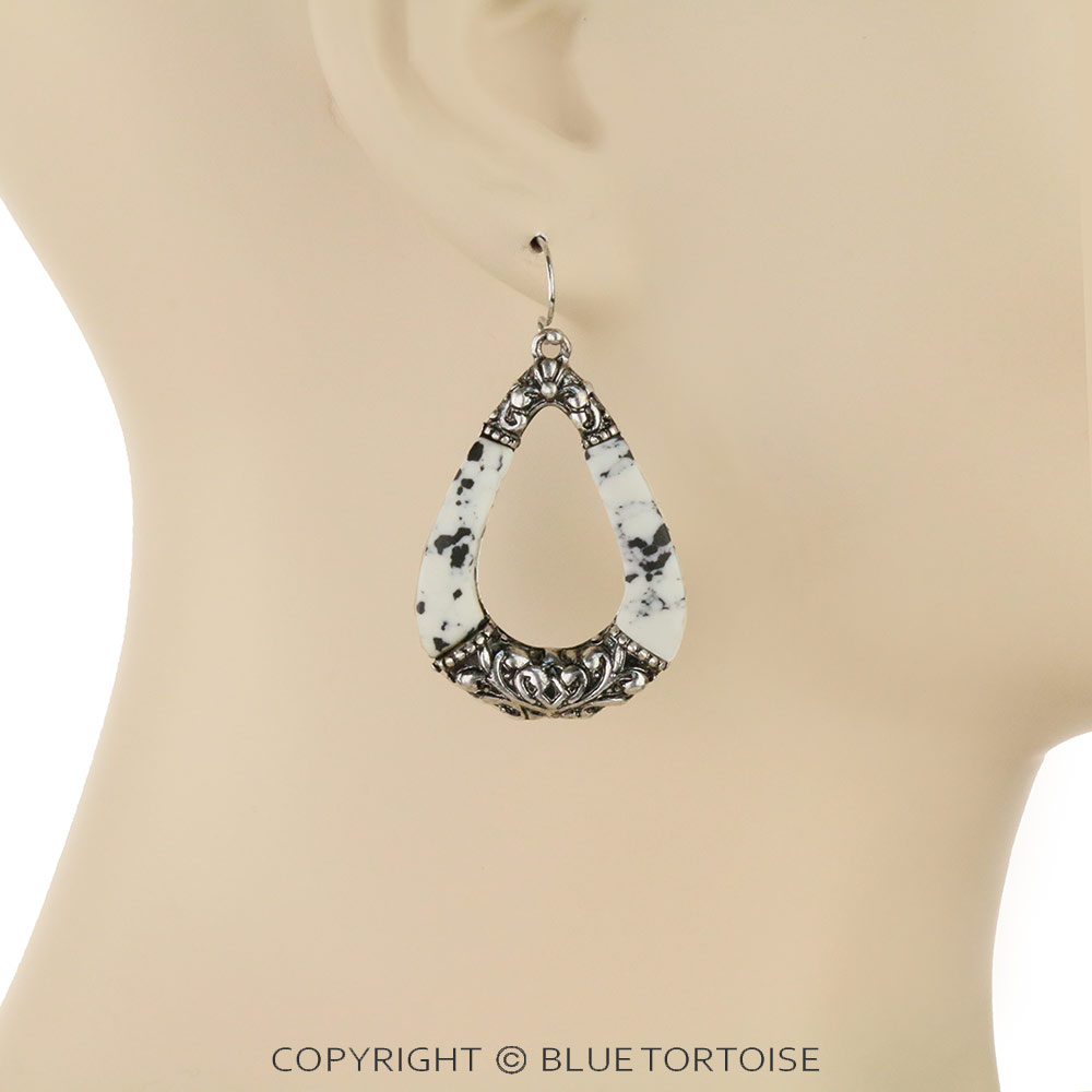 Western Tailored Teardrop with Hand Stone Dangle Earrings - Image 2