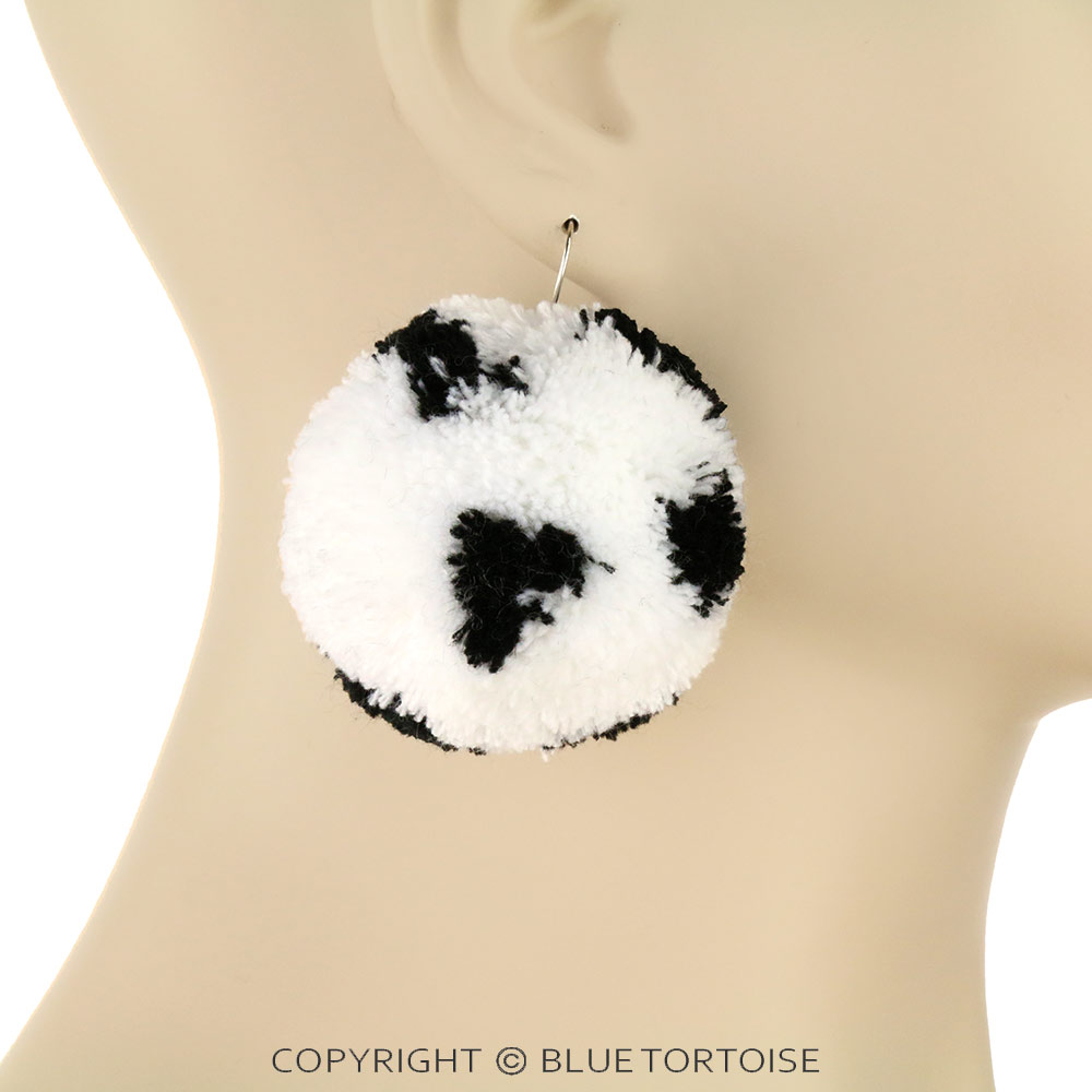 Cow Pattern Pom Pom Dangle Earrings - Image 2
