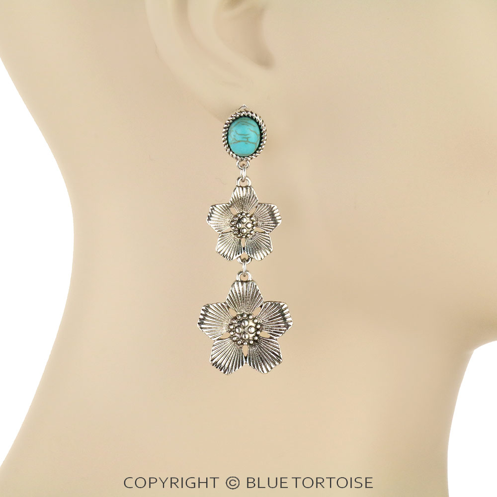 Western Flower Drop Stud Earrings - Image 2