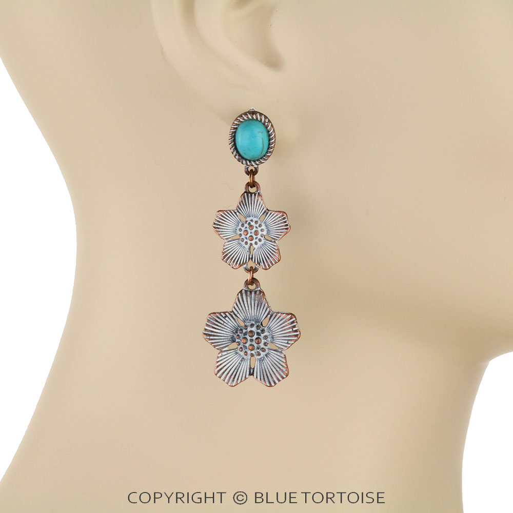 Western Flower Drop Stud Earrings - Image 2