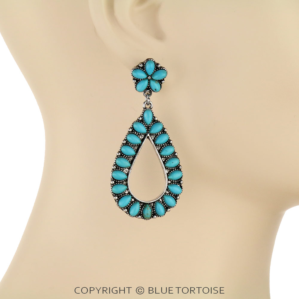 Western Teardrop Stone Stud Earrings - Image 2
