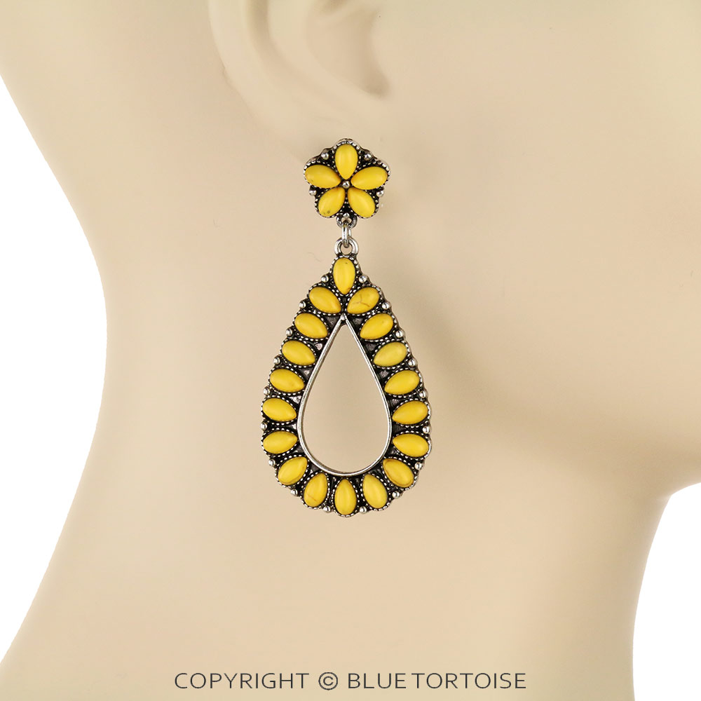 Western Teardrop Stone Stud Earrings - Image 2