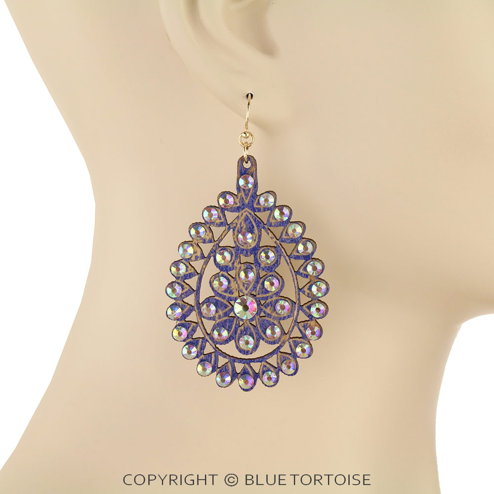 Wood Teardrop Dangle Earrings - Image 2