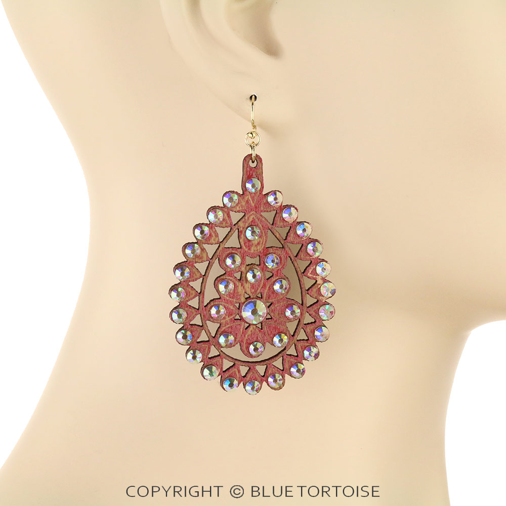Wood Teardrop Dangle Earrings - Image 2