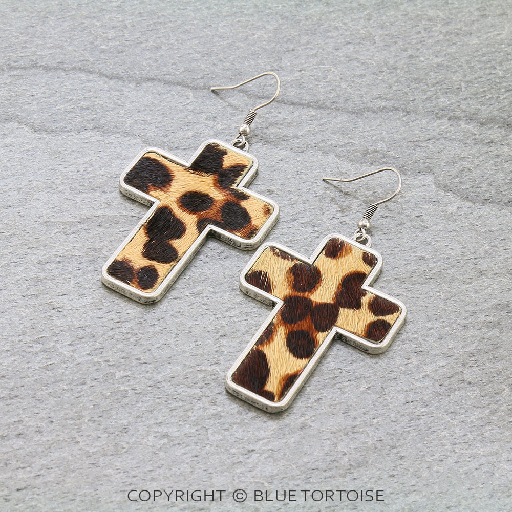 Genuine Leather Cross Dangle Earrings