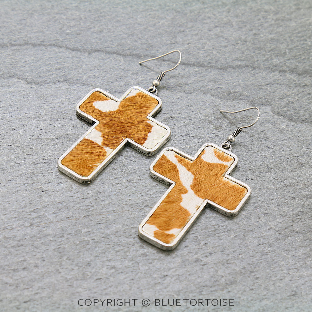 Genuine Leather Cross Dangle Earrings