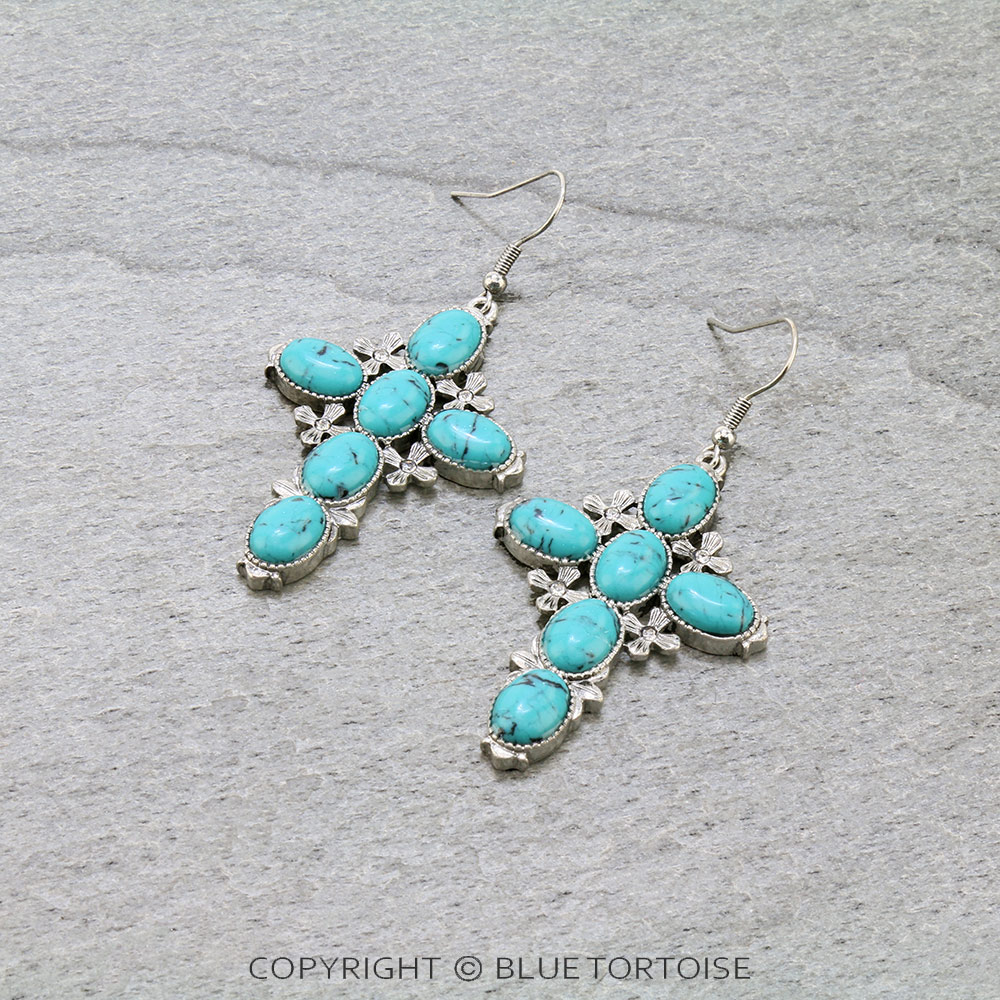 Western Cross Stone Dangle Earrings