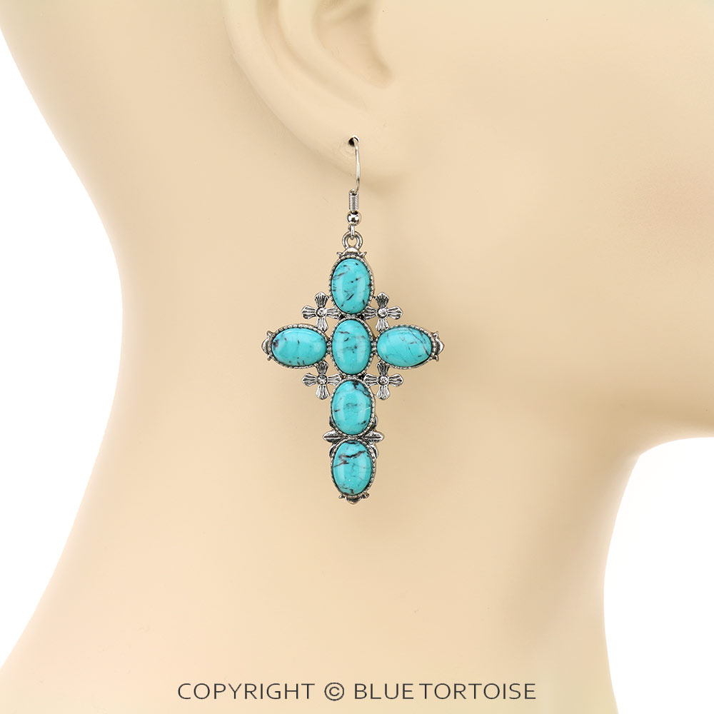 Western Cross Stone Dangle Earrings - Image 2