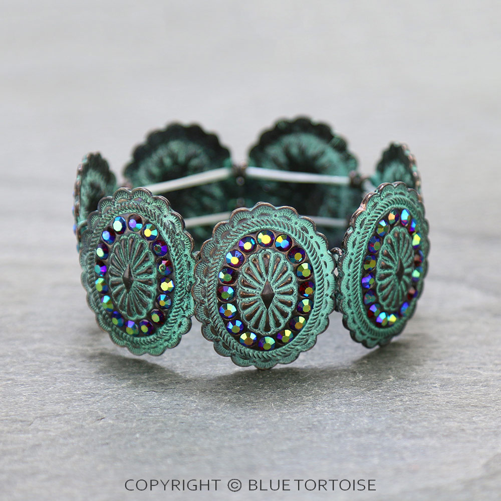 Western Concho Rhinestone Stretch Bracelet