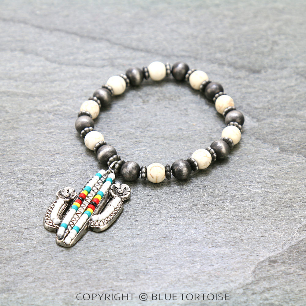 Cactus with Seed Bead Stretch Bracelet