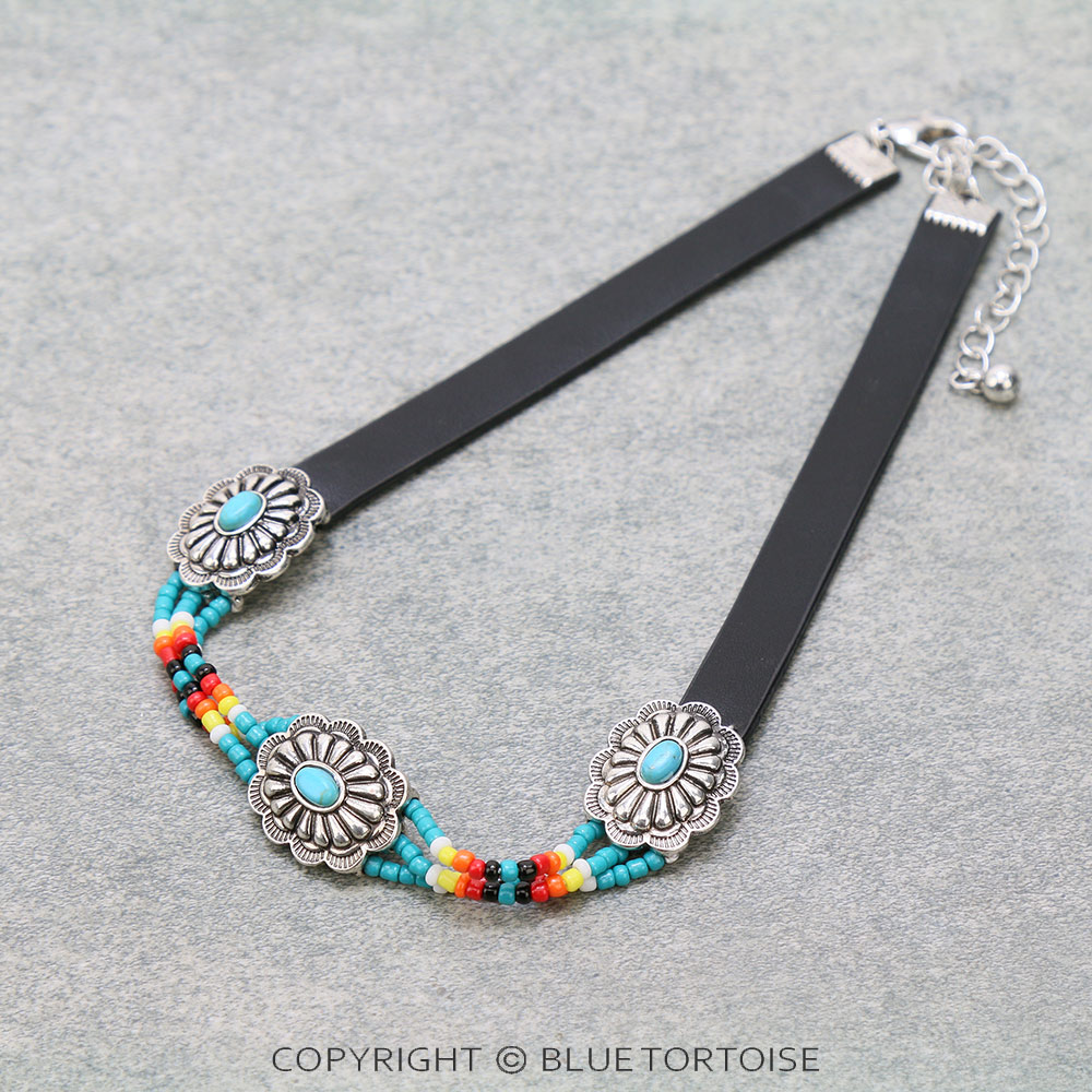 Western Concho with Seed Bead Leather Choker