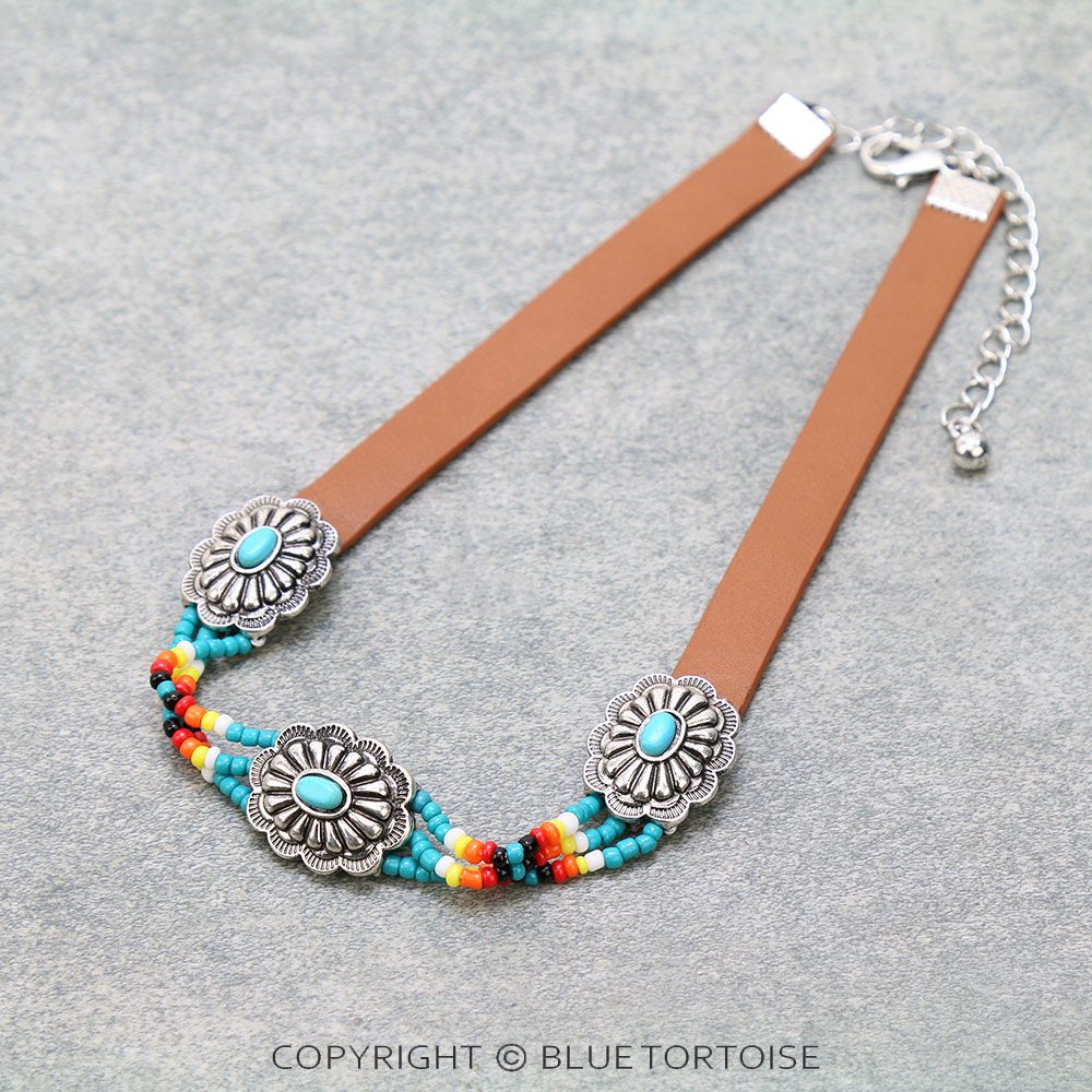 Western Concho with Seed Bead Leather Choker