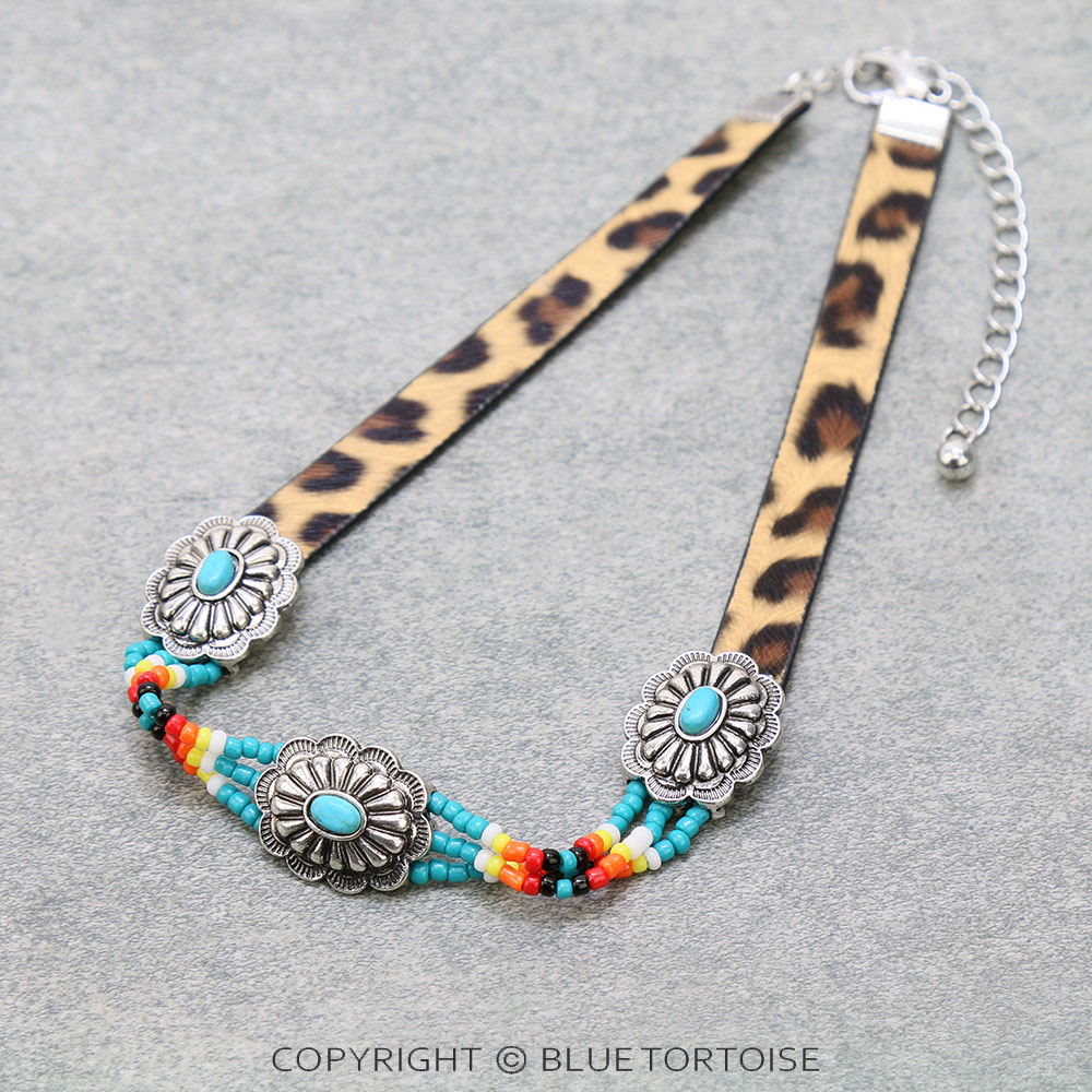 Western Concho with Seed Bead Leather Choker