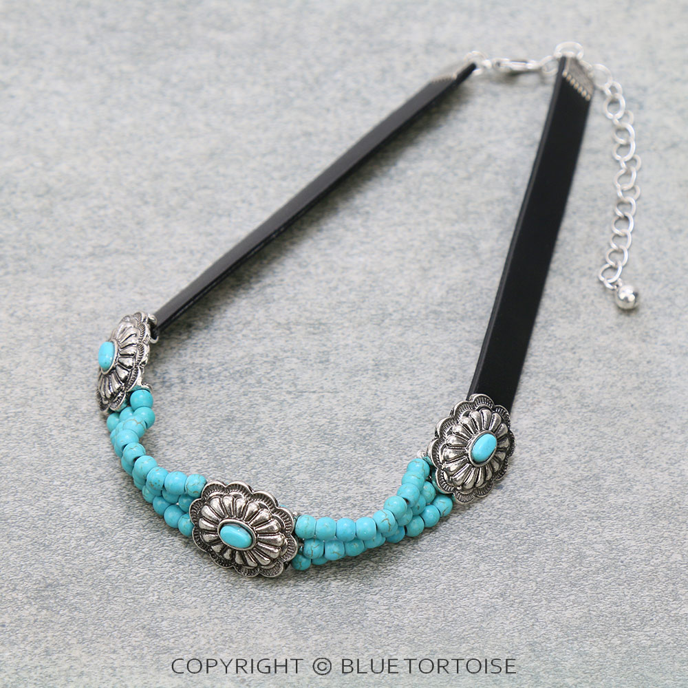 Western Concho with Bead Leather Choker
