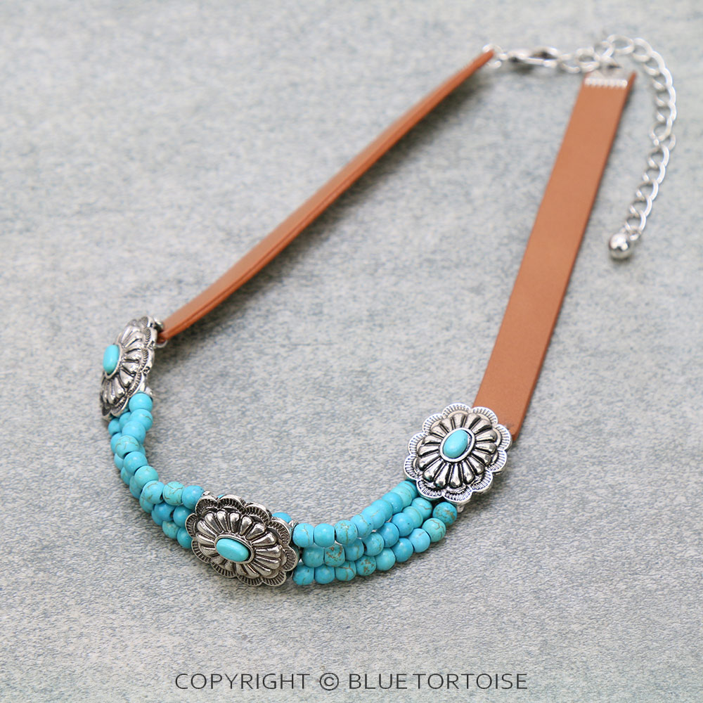 Western Concho with Bead Leather Choker