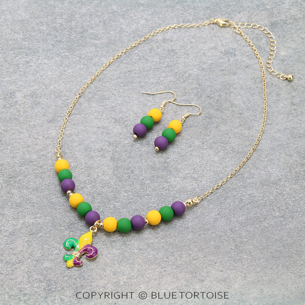 Mardi Gras Fleur De Lis Pendant Necklace Set