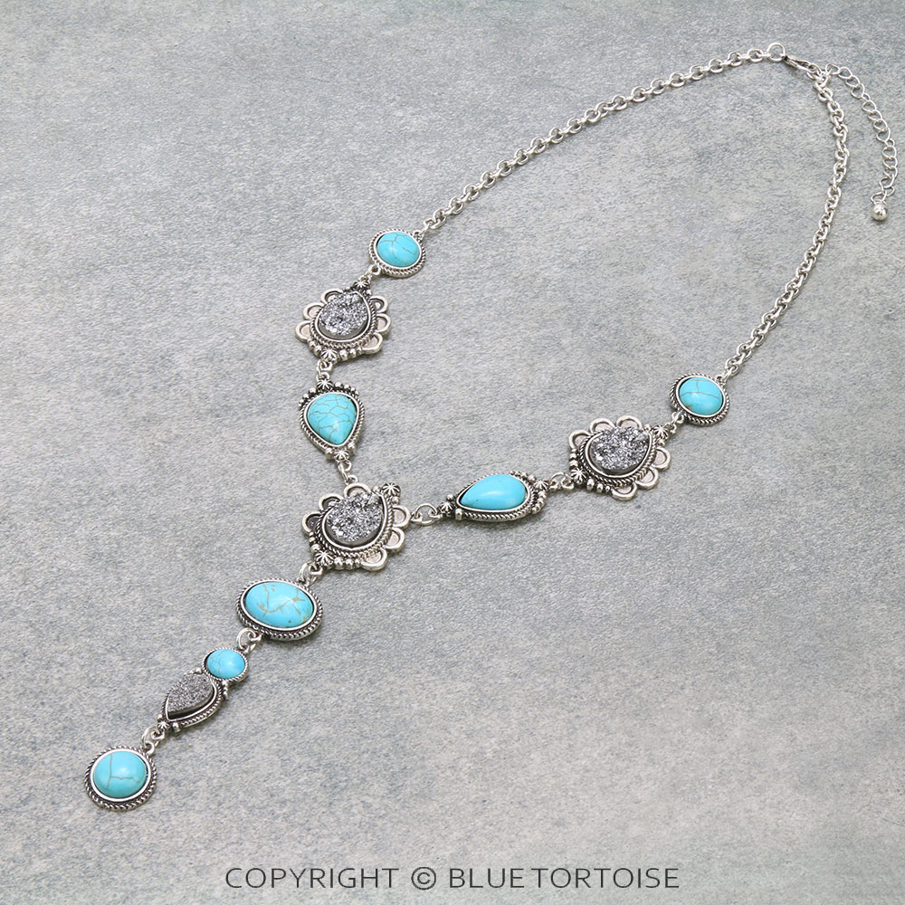 Western Faux Druzy Stone Y Drop Necklace