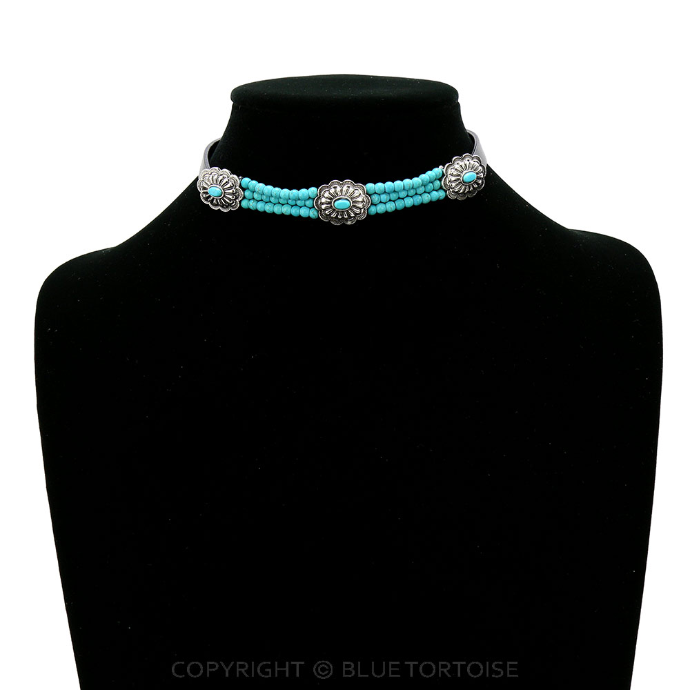 Western Concho with Bead Leather Choker - Image 2