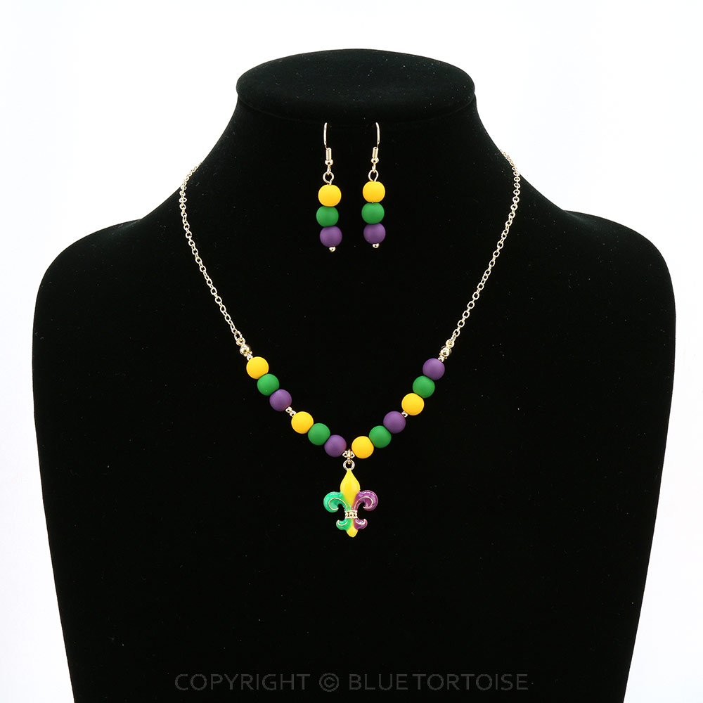Mardi Gras Fleur De Lis Pendant Necklace Set - Image 2