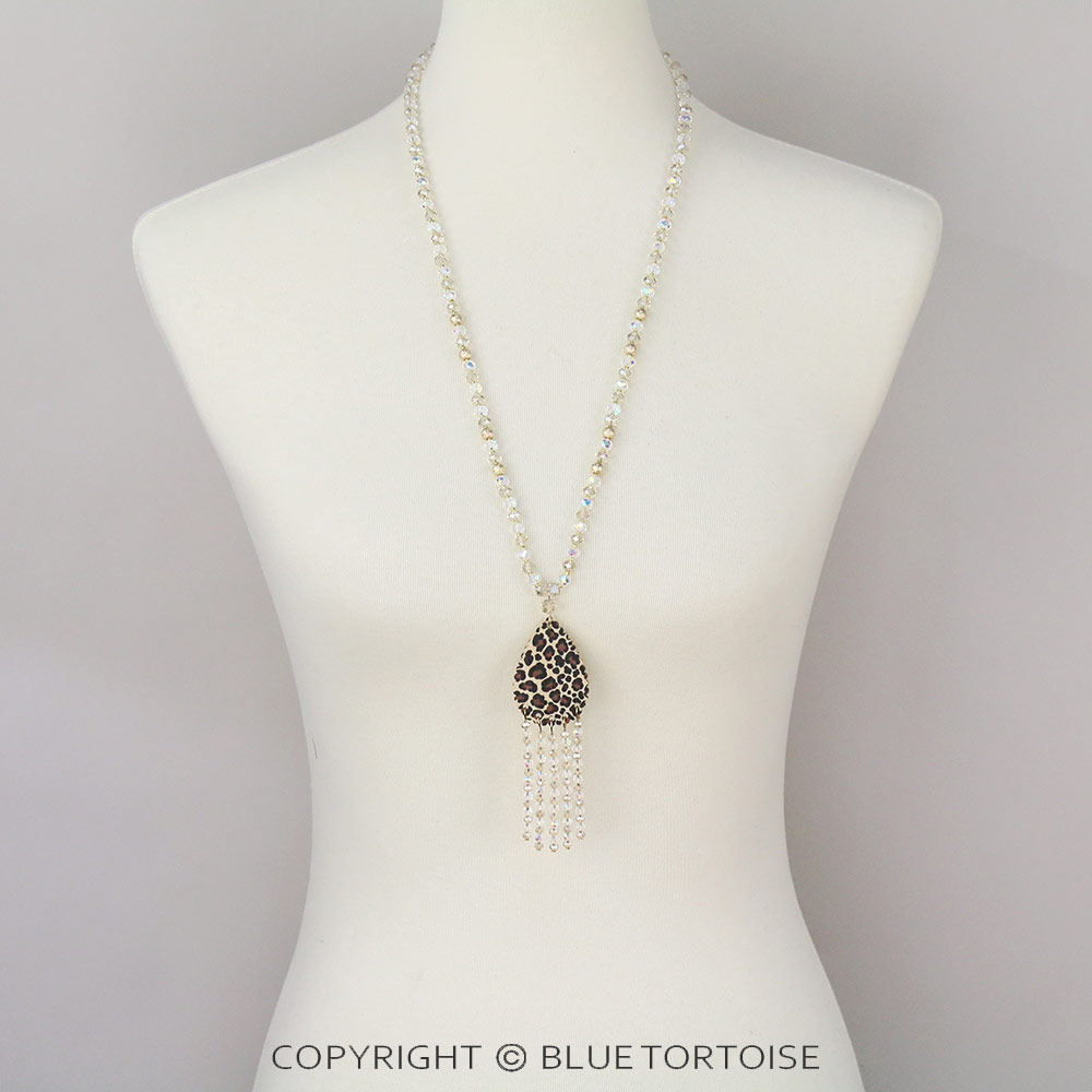 Leopard Teardrop Pendant Glass Bead Necklace - Image 2