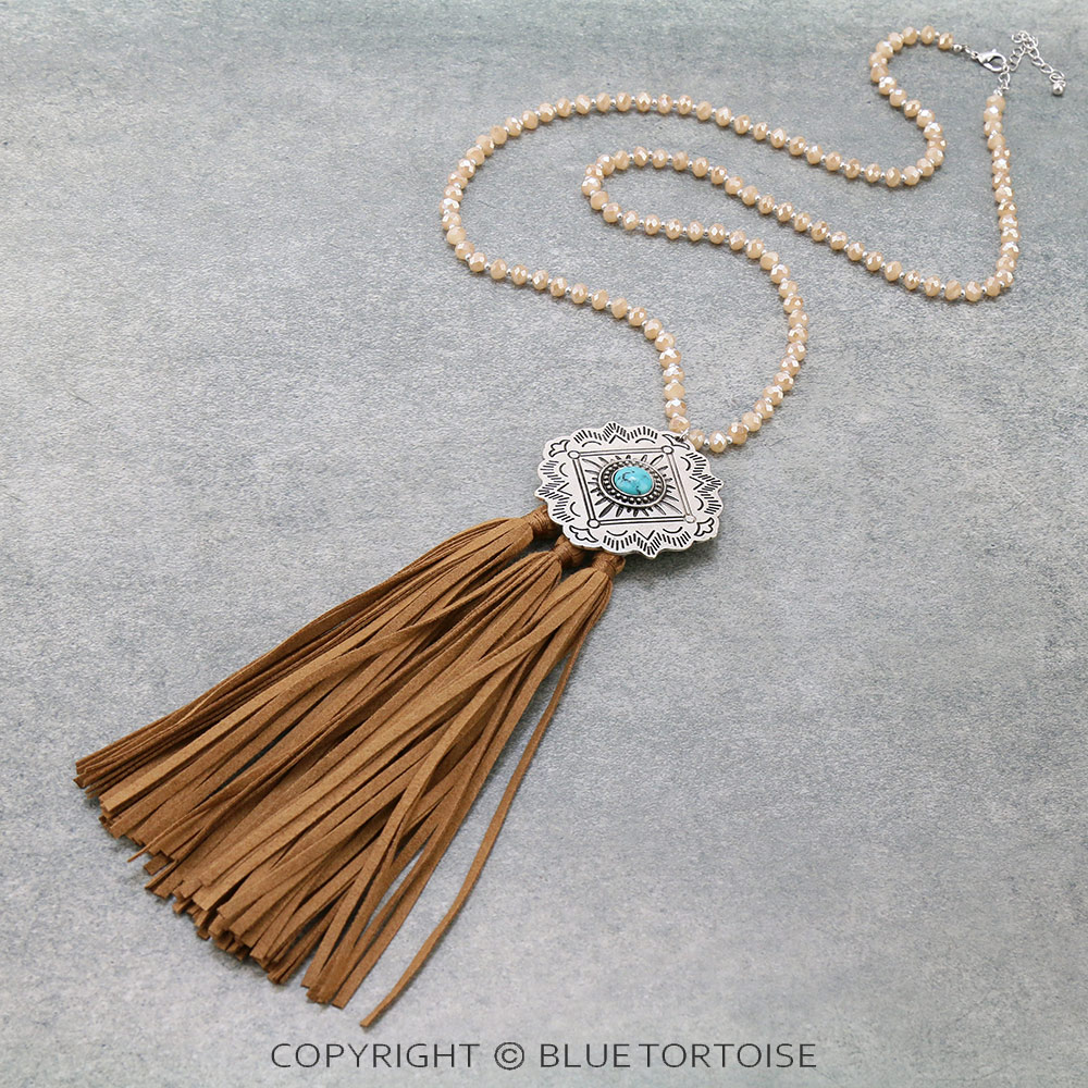 Western Concho with Tassel Glass Bead Necklace
