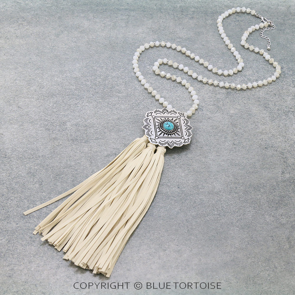 Western Concho with Tassel Glass Bead Necklace