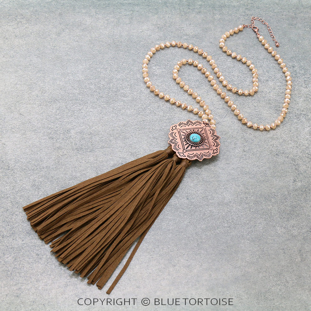 Western Concho with Tassel Glass Bead Necklace